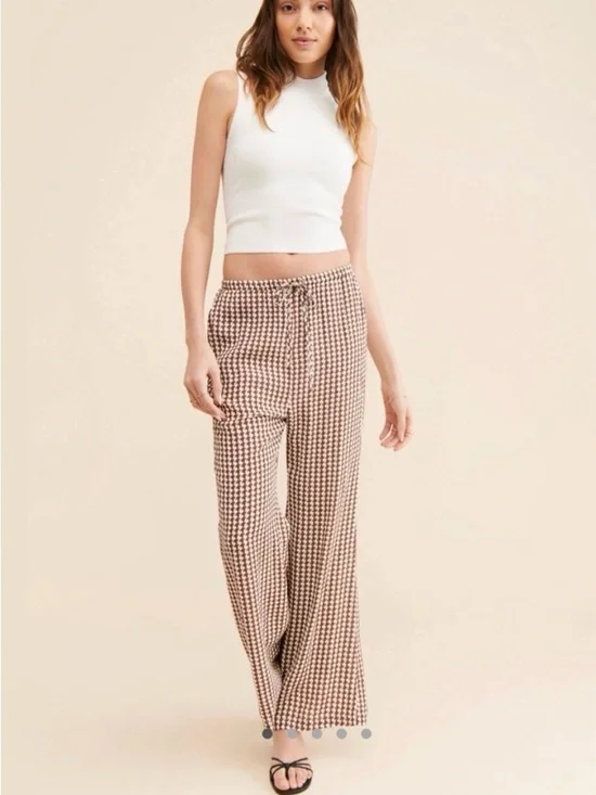 Charlie Holiday Brown & White Houndstooth Wide-Leg Pants - Picture 2 of 8